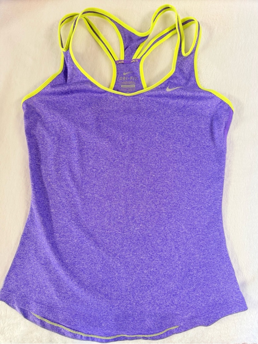 Nike Purple Heather Racerback Tank with Neon Yellow Trim Slim Fit XS